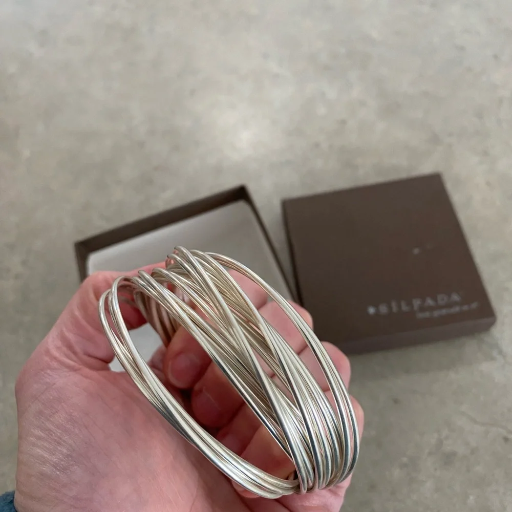 Silpada 21 Bangle Salute .925 Sterling Silver Interlocking Bracelet Set - Picture 3 of 3